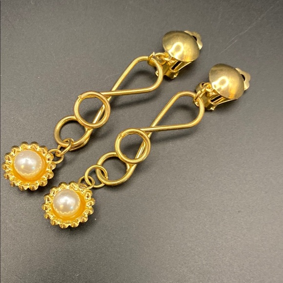 Unique Gold Pearl Drop Earrings - Picture 1 of 6